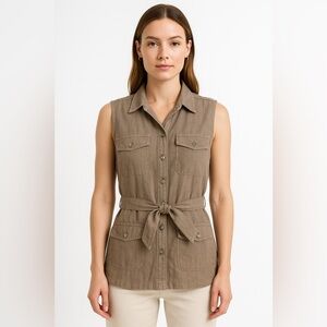 Nicole Miller Utility Vest Blouse Women’s Sz Small Linen Blend Quiet Luxury